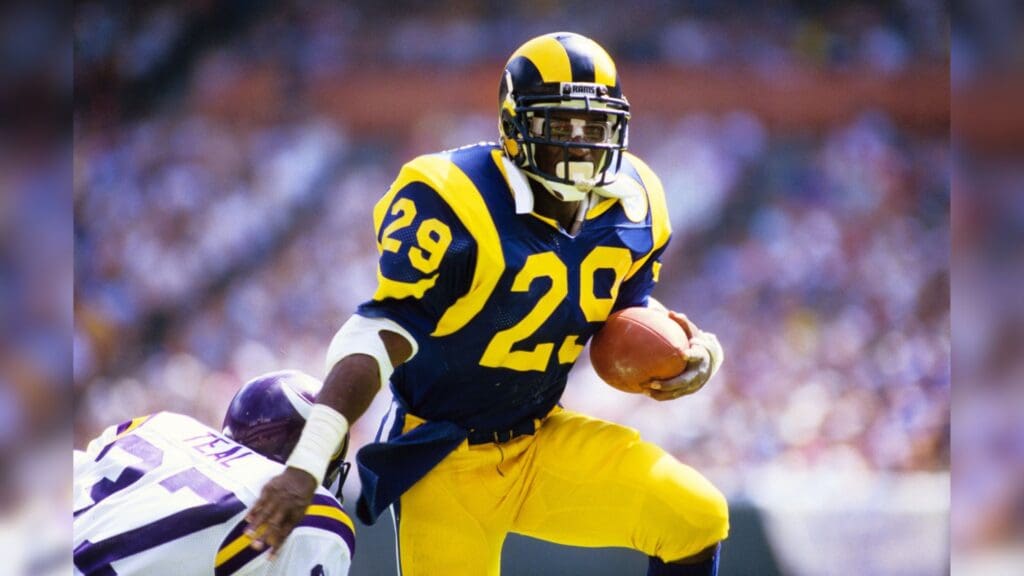Unknown date; Anaheim ,CA, USA; FILE PHOTO; Los Angeles Rams running back Eric Dickerson (29) carries the ball against the Minnesota Vikings at Anaheim Stadium.