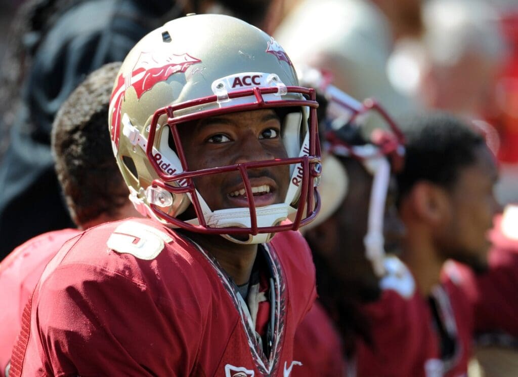 April 13, 2013; Tallahassee, FL, USA; Florida State Seminoles quarterback Jameis Winston (5) during the second half of the Florida State spring game at Doak Campbell Stadium.