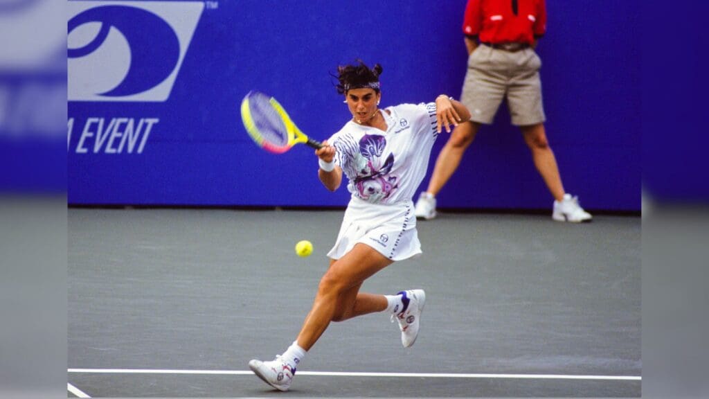 Unknown date, 1994; New York City, New York, USA: FILE PHOTO; Gabriela Sabatini (ARG) hits a forehand groundstroke during the 1994 US Open at the USTA National Tennis Center.