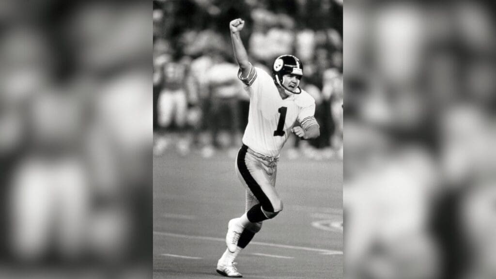 Dec 31, 1989, Houston, TX, USA; FILE PHOTO; Pittsburgh Steelers kicker Gary Anderson (1) reacts after kicking a 50yd field goal to win the game in overtime against the Houston Oilers during the 1989 AFC Wild Card Game at the Astrodome.