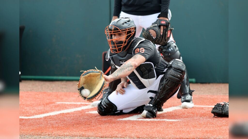 Feb 16, 2025; Sarasota, FL, USA; Baltimore Orioles catcher Gary Sanchez (99) during spring training workouts at Ed Smith Stadium.