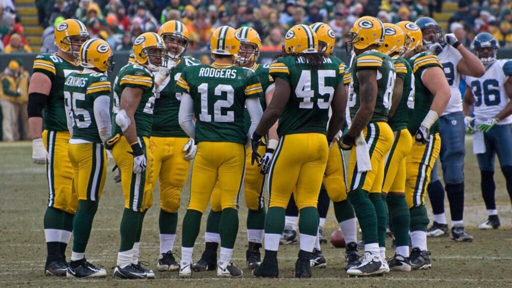 Green Bay Packers huddle