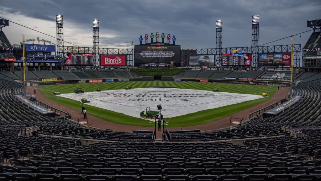 May 13, 2024; Chicago, Illinois, USA; General view as the Chicago White Sox and Washington Nationals game is postponed until tomorrow due to rain at Guaranteed Rate Field.
