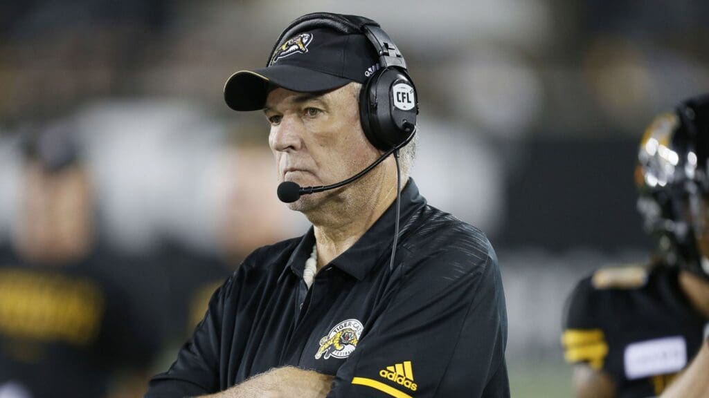 Aug 23, 2018; Hamilton, Ontario, CAN; Hamilton Tiger-Cats head coach June Jones during a Canadian Football League game against the Edmonton Eskimos at Tim Hortons Field.