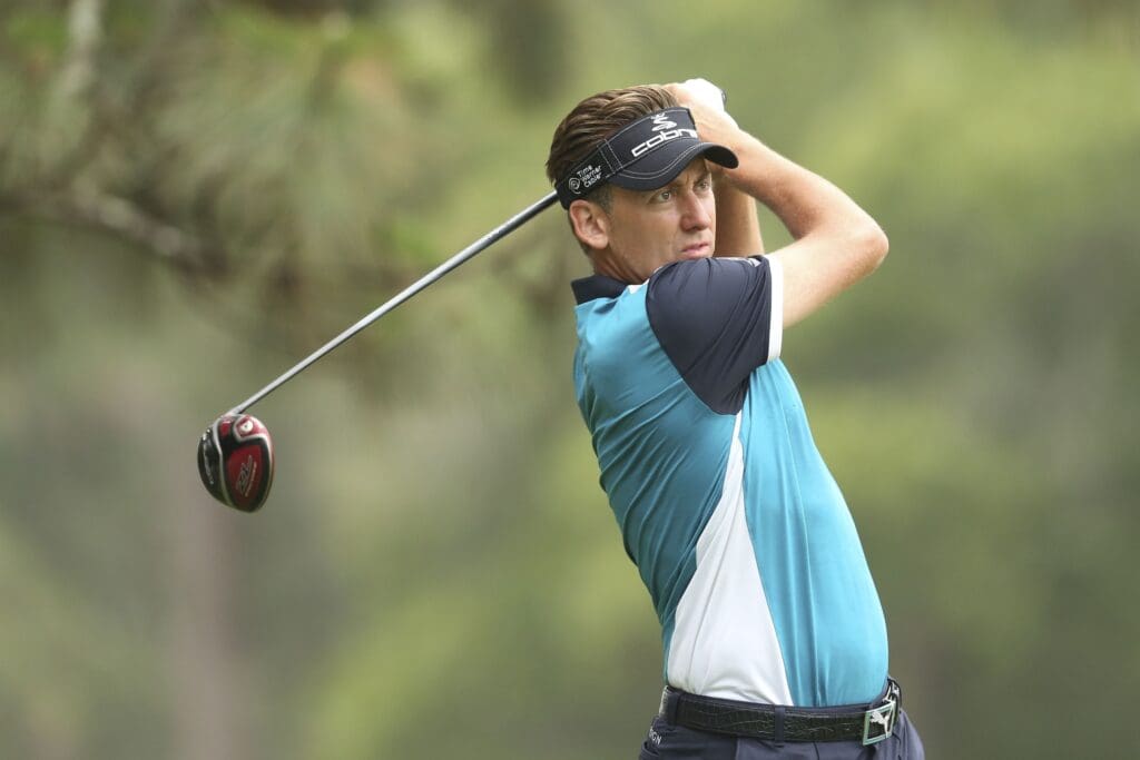 Jun 12, 2014; Pinehurst, NC, USA; Ian Poulter tees off on the 2nd hole during the first round of the 2014 U.S. Open golf tournament at Pinehurst Resort Country Club - #2 Course.
