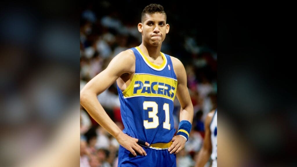 Indiana Pacers guard Reggie Miller (31) in action against the Orlando Magic at the Orlando Arena.