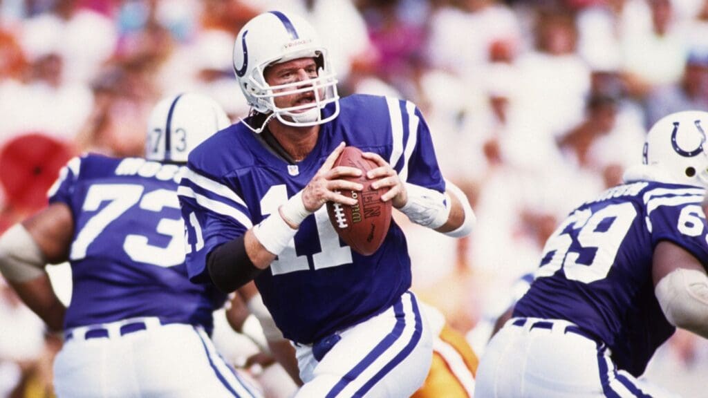 Oct 4, 1992; Tampa, FL, USA; FILE PHOTO; Indianapolis Colts quarterback Jeff George (11) in action against the Tampa Bay Buccaneers at Tampa Stadium