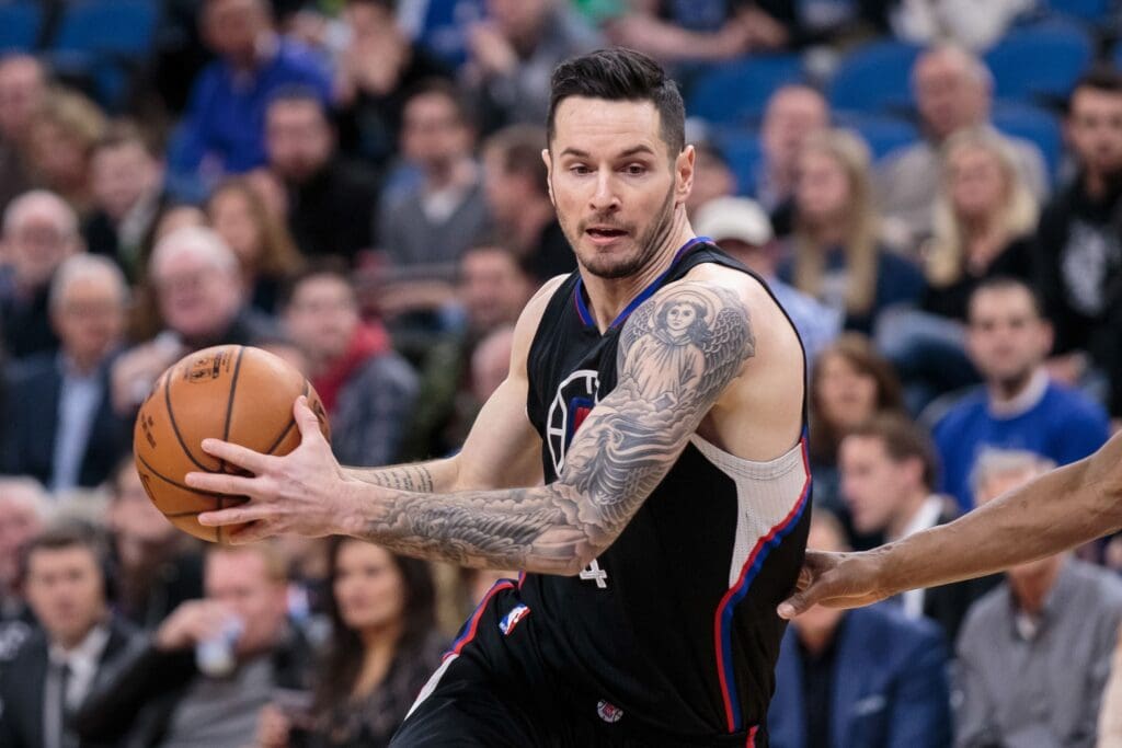 Mar 8, 2017; Minneapolis, MN, USA; Los Angeles Clippers guard J.J. Redick (4) drives in the first quarter against the Minnesota Timberwolves at Target Center. Mandatory Credit: Brad Rempel-USA TODAY Sports