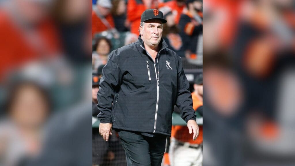 Sep 29, 2017; San Francisco, CA, USA; San Francisco Giants outfielder Jack Clark was introduced during the announcement of the 2017 Willie Mac Award winner before the game against the San Diego Padres at AT&T Park.