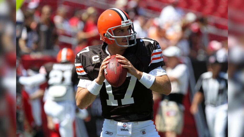 September 12, 2010; Tampa, FL, USA; Cleveland Browns quarterback Jake Delhomme (17) during pre-game warm-ups against the Tampa Bay Buccaneers at Raymond James Stadium.