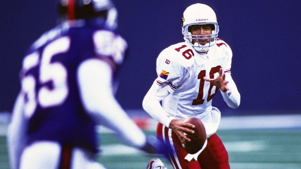 Nov 16, 1997; East Rutherford, NJ, USA; FILE PHOTO; Arizona Cardinals quarterback Jake Plummer (16) in action against the New York Giants at Giants Stadium.