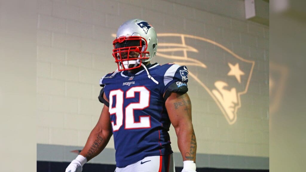 Jan 21, 2018; Foxborough, MA, USA; New England Patriots linebacker James Harrison (92) against the Jacksonville Jaguars during the AFC Championship at Gillette Stadium.