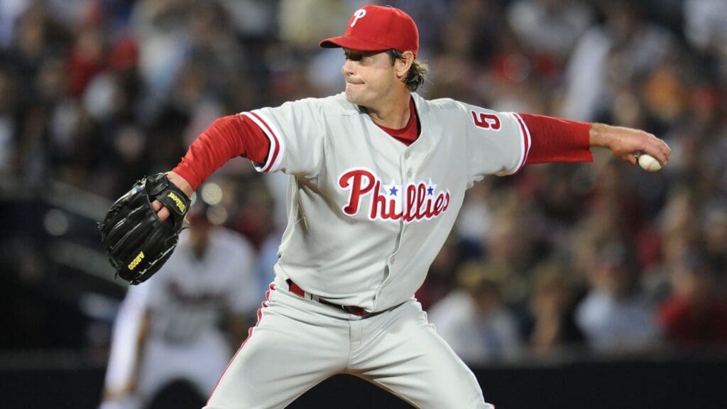 Apr 22, 2010; Atlanta, GA, USA; Philadelphia Phillies starting pitcher Jamie Moyer (50) pitches against the Atlanta Braves in the fifth inning at Turner Field. The Phillies defeated the Braves 8-3.