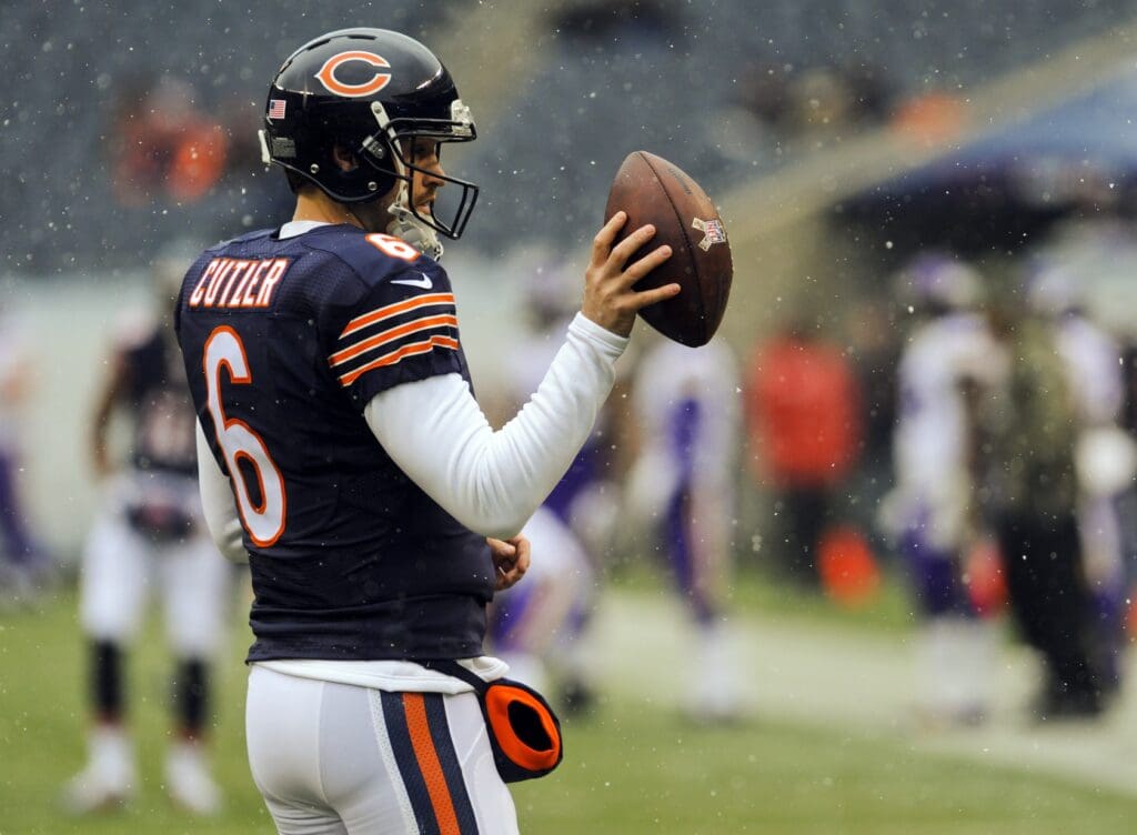 Nov 16, 2014; Chicago, IL, USA; Chicago Bears quarterback Jay Cutler (6) before their game against the Minnesota Vikings at Soldier Field.