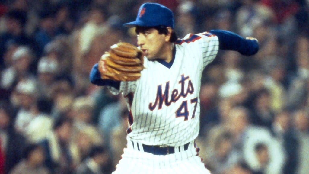 Mets Jesse Orosco pitching against the Red Sox in the 9th inning during Game 7 of the World Series at Shea Stadium Oct. 27, 1986. Mets Vs Red Sox 1986 World Series