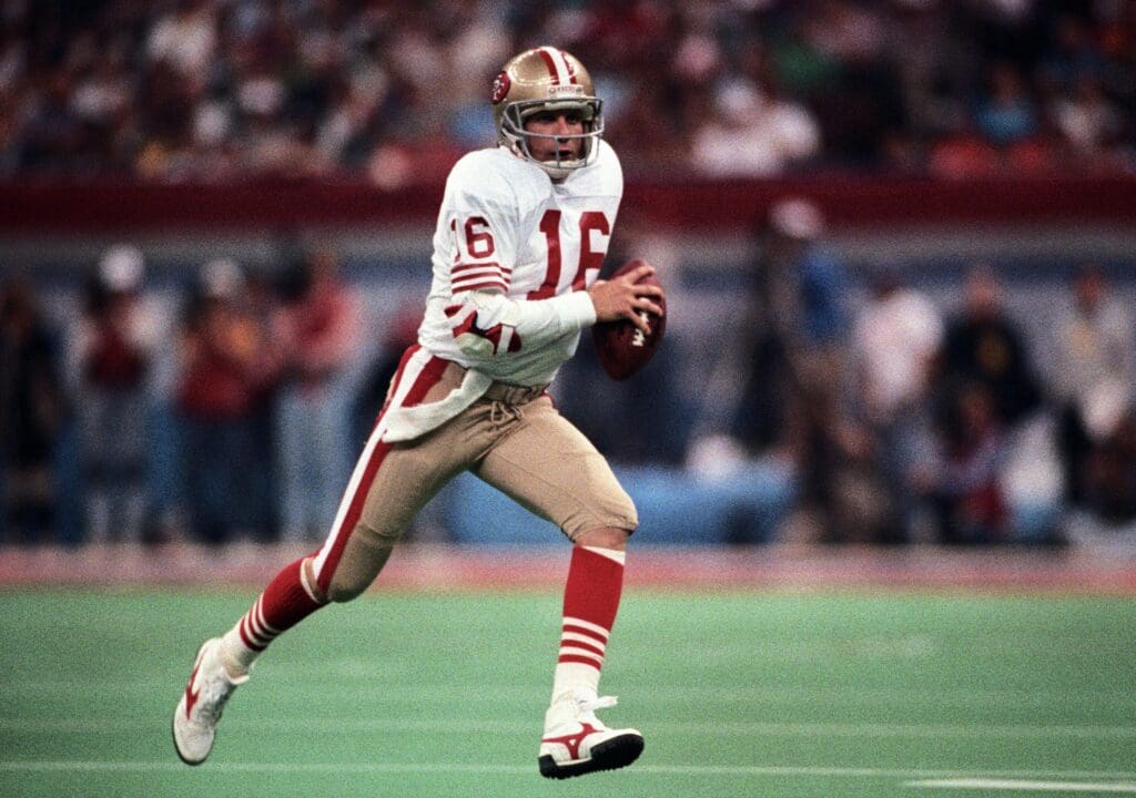 Jan 28, 1990; New Orleans, LA, USA; FILE PHOTO; San Francisco 49ers quarterback Joe Montana (16) in action against the Denver Broncos during Super Bowl XXIV at the Superdome. The 49ers defeated the Broncos 55-10. Mandatory Credit: Robert Hanashiro-USA TODAY Sports