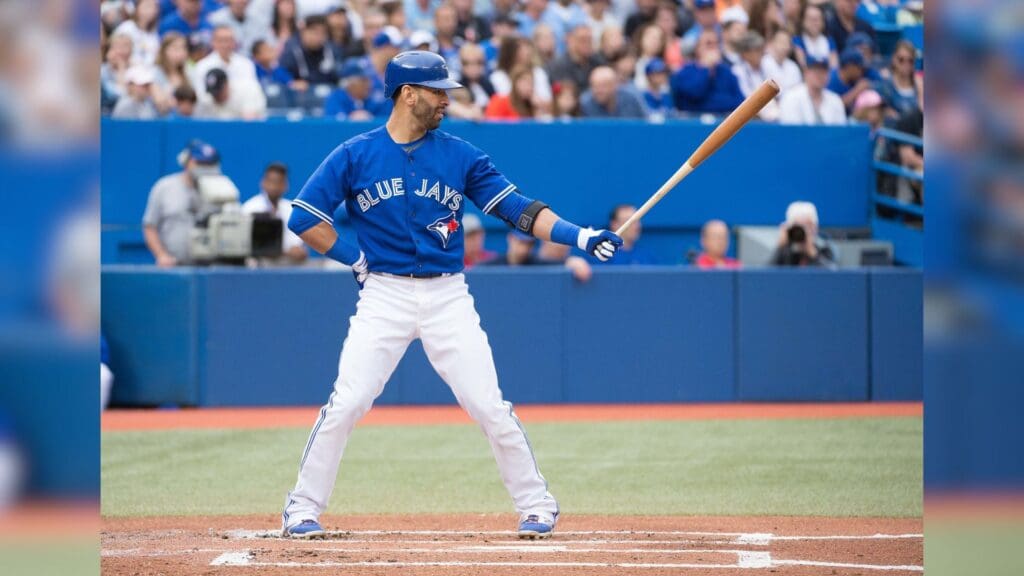 Jun 8, 2014; Toronto, Ontario, CAN; Toronto Blue Jays right fielder Jose Bautista (19) gets ready to hit in a game against the St. Louis Cardinals at Rogers Centre. The St. Louis Cardinals won 5-0.