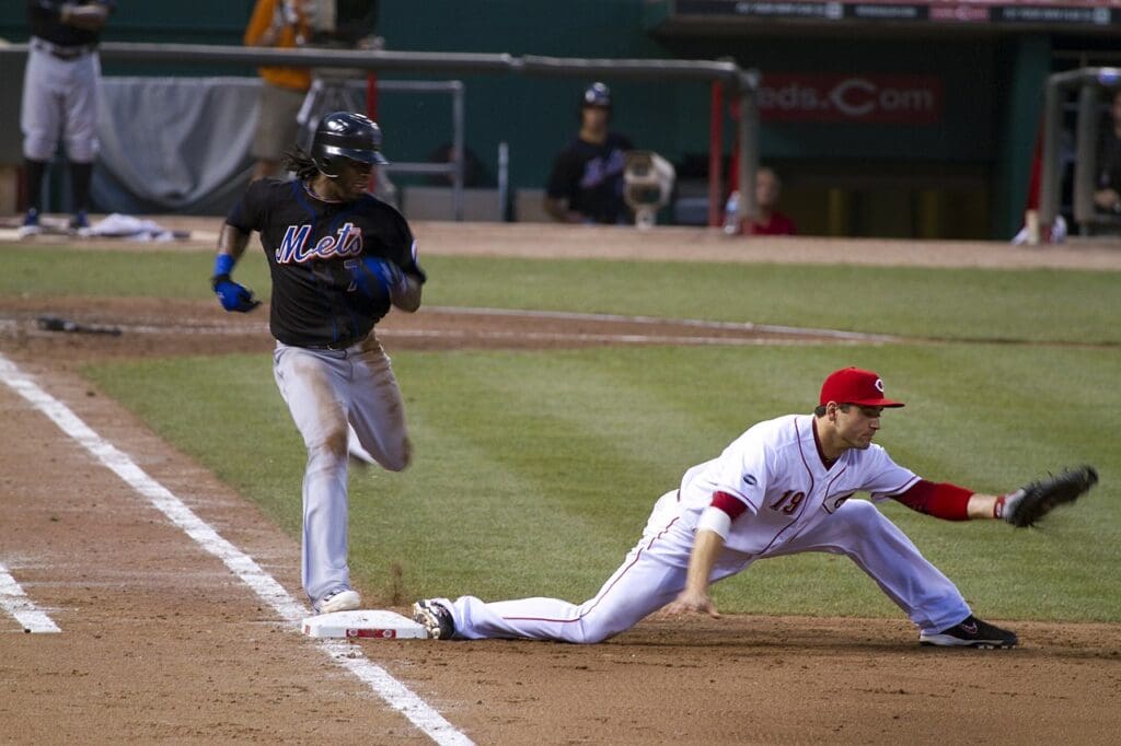 Reyes (left) running to first base in 2011