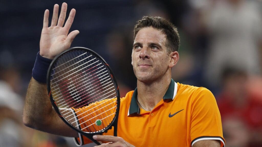 Aug 27, 2018; New York, NY, USA; Juan Martin Del Potro of Argentina celebrates match point against Donald Young of the United States in a first round match on day one of the 2018 U.S. Open tennis tournament at USTA Billie Jean King National Tennis Center