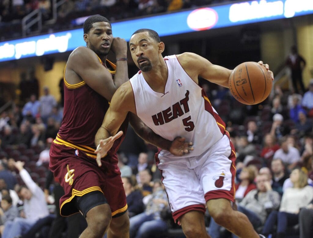 Feb 17, 2012; Cleveland, OH, USA; Miami Heat power forward Juwan Howard (5) during a game against the Cleveland Cavaliers at Quicken Loans Arena.