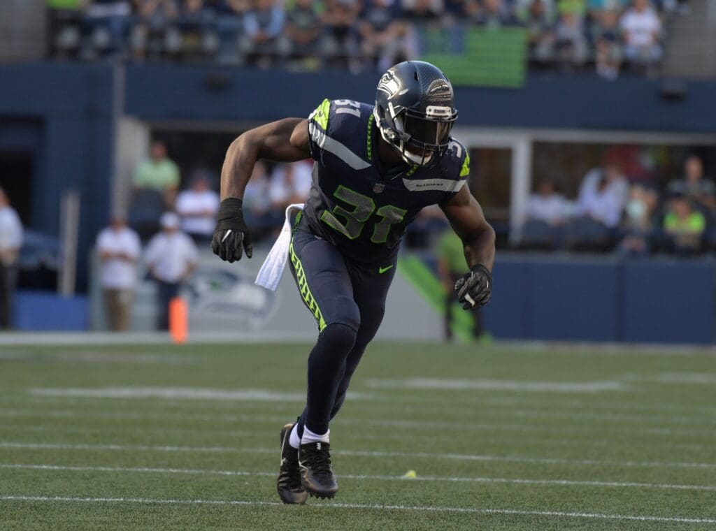 Aug 25, 2017; Seattle, WA, USA; Seattle Seahawks strong safety Kam Chancellor (31) during a NFL football game against the Kansas City Chiefs at CenturyLink Field. Mandatory Credit: Kirby Lee-USA TODAY Sports