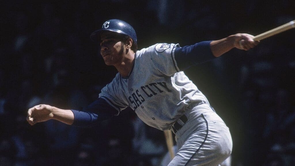 Unknown date and unknown location; USA, FILE PHOTO; Kansas City Royals centerfielder Amos Otis in action at the plate.