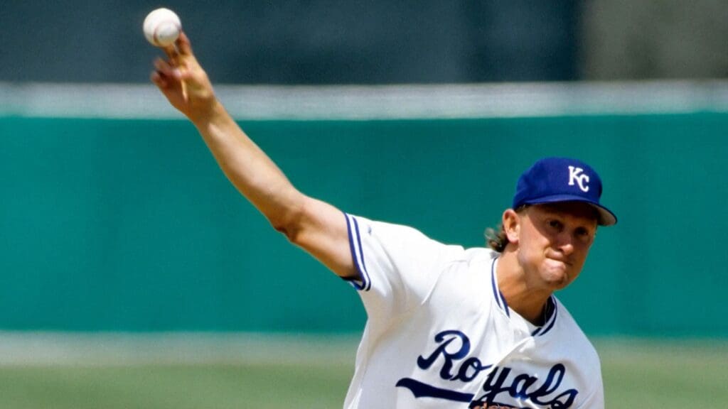Jun 6, 1991; Kansas City, MO, USA; FILE PHOTO; Kansas City Royals pitcher Bret Saberhagen against the Texas Rangers at Dodger Stadium