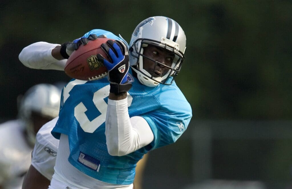 Aug 2, 2006, Spartanburg, SC, USA; Carolina Panthers wide receiver #19 Keyshawn Johnson at the morning session of the Carolina Panthers training camp at Wofford College.