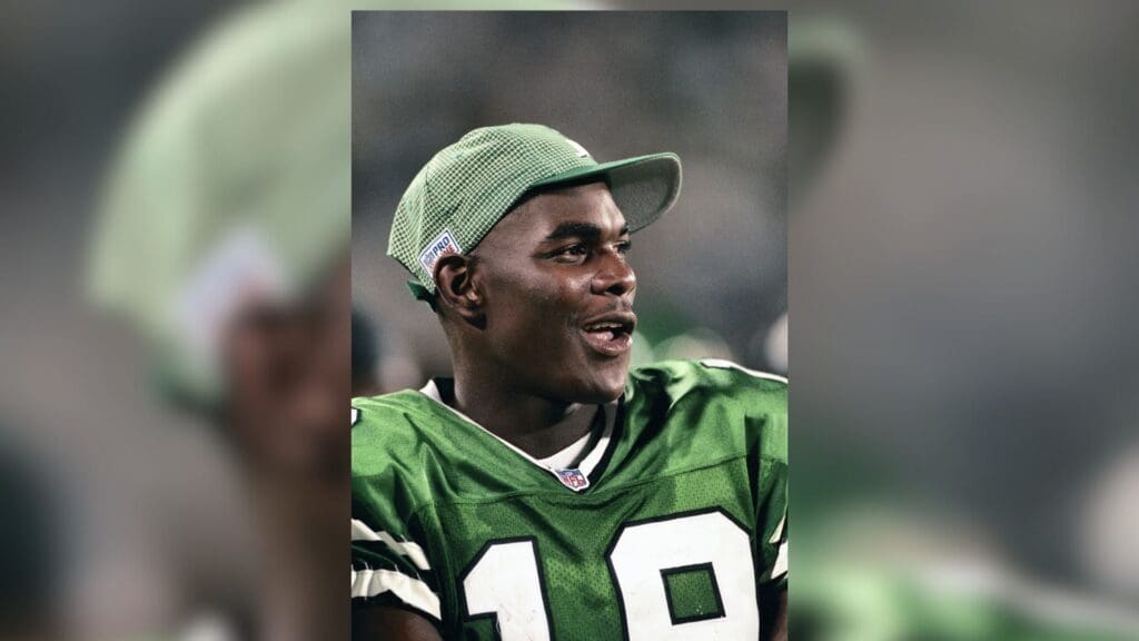 Aug 22, 1997; Orlando, FL, USA; FILE PHOTO; New York Jets wide receiver Keyshawn Johnson (19) on the sidelines during the 1997 pre-season against the Tampa Bay Buccaneers at the Citrus Bowl.