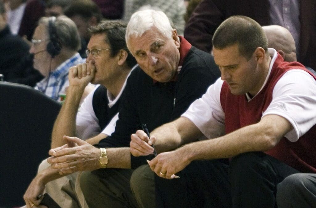 Bob Knight with his son Pat while coaching at Texas Tech