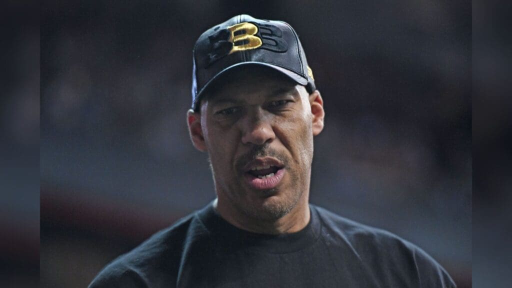 Jul 8, 2017; Las Vegas, NV, USA; LaVar ball looks on prior to the game between the Boston Celtics and Los Angeles Lakers at Thomas & Mack Arena.