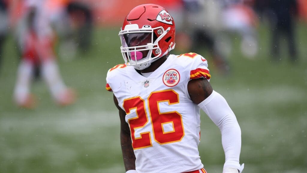 Oct 25, 2020; Denver, Colorado, USA; Kansas City Chiefs running back Le'Veon Bell (26) before the game against the Denver Broncos at Empower Field at Mile High.