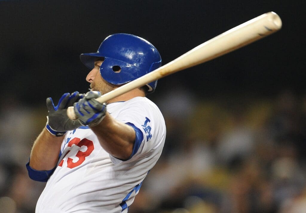 Aug 12, 2011; Los Angeles, CA., USA; Los Angeles Dodgers third baseman Casey Blake (23) at bat during the game against the Houston Astros at Dodger Stadium. Dodgers won 1-0.