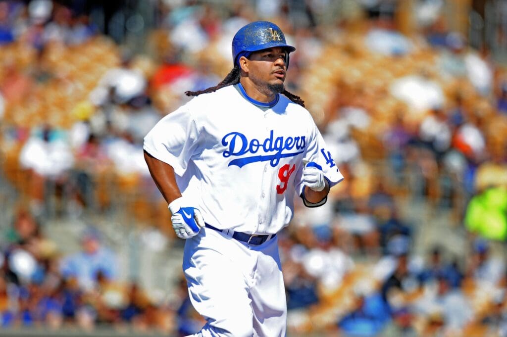Mar. 13, 2009; Glendale, AZ, USA; Los Angeles Dodgers designated hitter Manny Ramirez against the Texas Rangers at The Ballpark at Camelback Ranch.