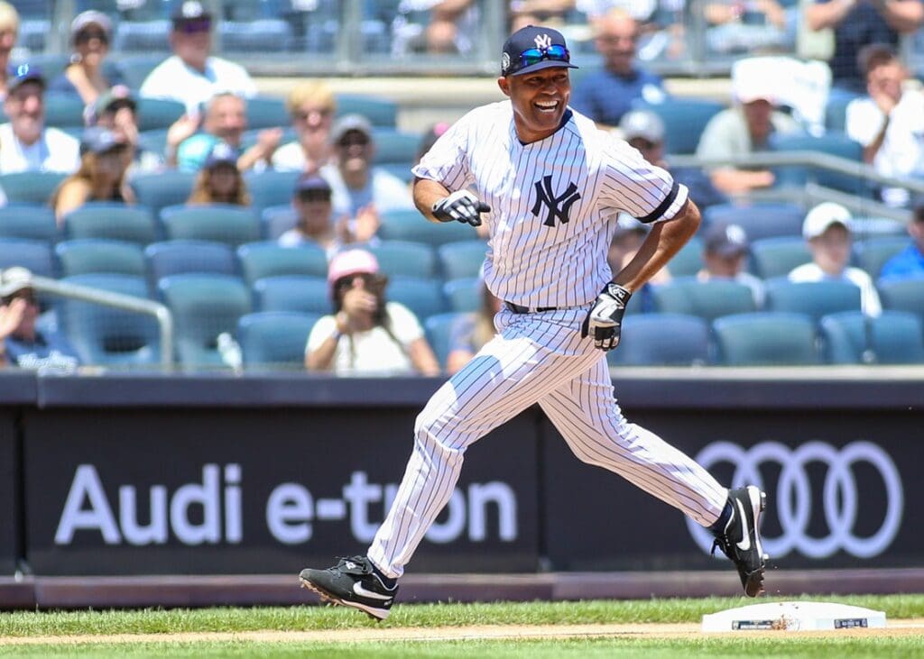 Jun 23, 2019; Bronx, NY, USA; New York Yankees former pitcher Mariano Rivera (42) at the 2019 Yankees Old Timers' Day Game at Yankee Stadium.