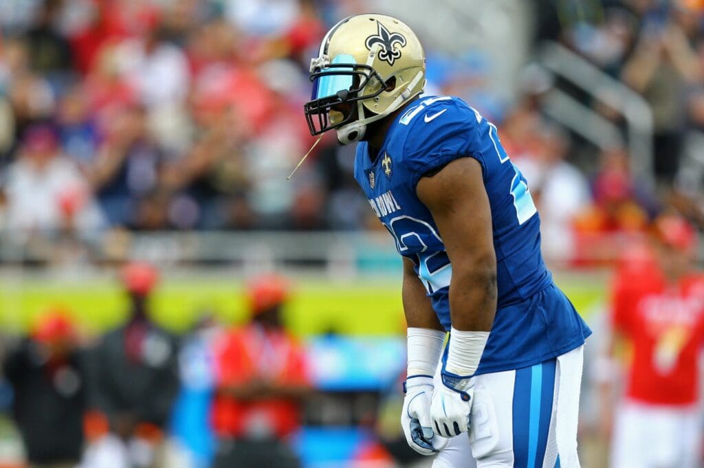 Jan 28, 2018; Orlando, FL, USA; New Orleans Saints running back Mark Ingram (22) against the AFC in the 2018 NFL Pro Bowl at Camping World Stadium.