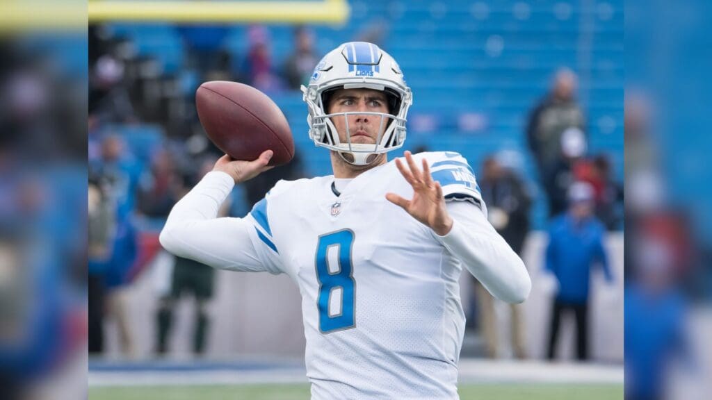 Dec 16, 2018; Orchard Park, NY, USA; Detroit Lions quarterback Matt Cassel (8) warms up prior to a game against the Buffalo Bills at New Era Field.