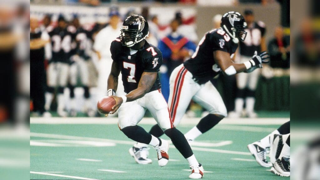 Nov 11, 2001; Atlanta, GA, USA; FILE PHOTO; Atlanta Falcons quarterback Michael Vick (7) in action against the Dallas Cowboys at the Georgia Dome.