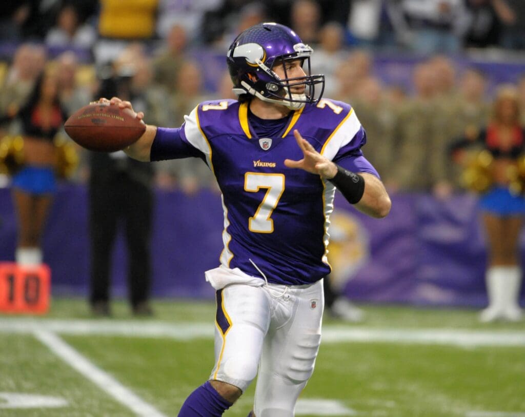 Nov 20, 2011; Minneapolis, MN, USA; Minnesota Vikings quarterback Christian Ponder (7) throws a pass against the Oakland Raiders at the Mall of America Field. The Raiders defeated the Vikings 27-21.