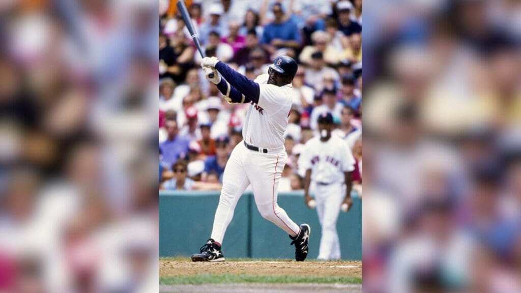 1995, Boston, MA, USA; FILE PHOTO; Boston Red Sox first baseman Mo Vaughn in action at the plate at Fenway Park during the 1995 season.