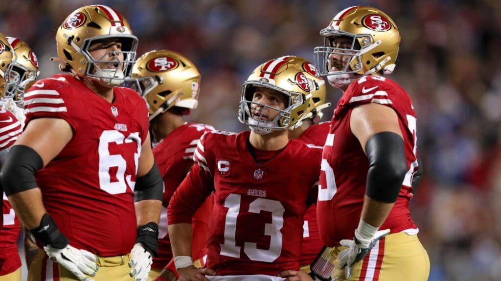 Dec 30, 2024; Santa Clara, California, USA; San Francisco 49ers quarterback Brock Purdy (13) during the game against the Detroit Lions at Levi's Stadium