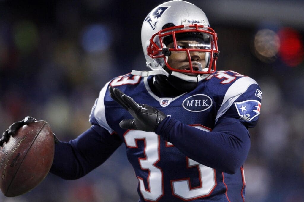 Jan 14, 2012; Foxborough, MA, USA; New England Patriots running back Kevin Faulk (33) warms up before the 2011 AFC divisional playoff game against the Denver Broncos at Gillette Stadium.