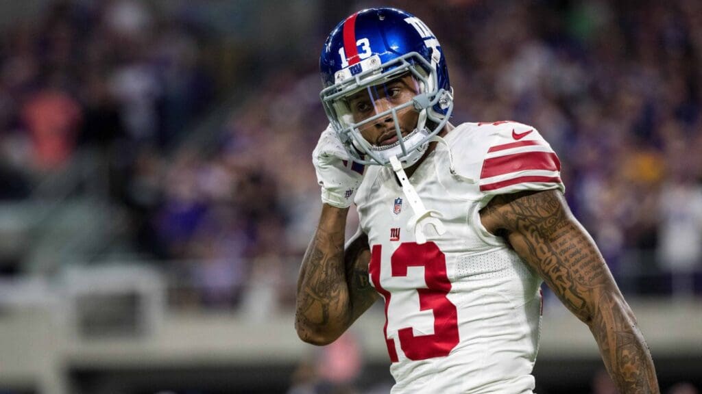 Oct 3, 2016; Minneapolis, MN, USA; New York Giants wide receiver Odell Beckham Jr. (13) looks on against the Minnesota Vikings at U.S. Bank Stadium. The Vikings defeated the Giants 24-10.