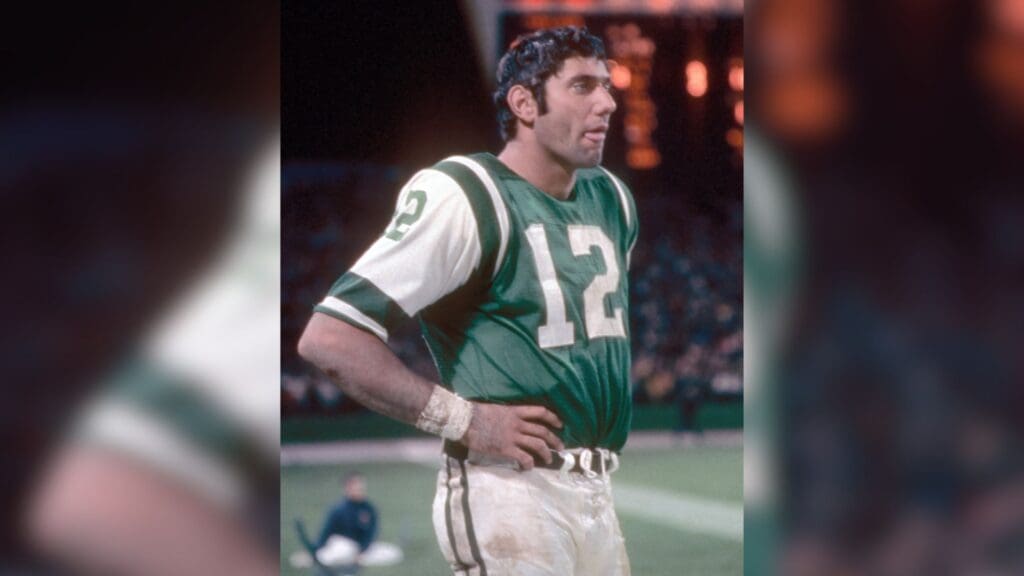 Unknown Date & Location; FILE PHOTO; New York Jets quarterback (12) Joe Namath on the sidelines.