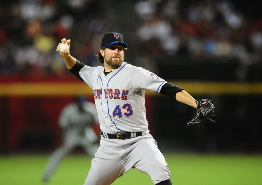Jul. 20, 2010; Phoenix, AZ, USA; New York Mets pitcher R.A. Dickey against the Arizona Diamondbacks at Chase Field.