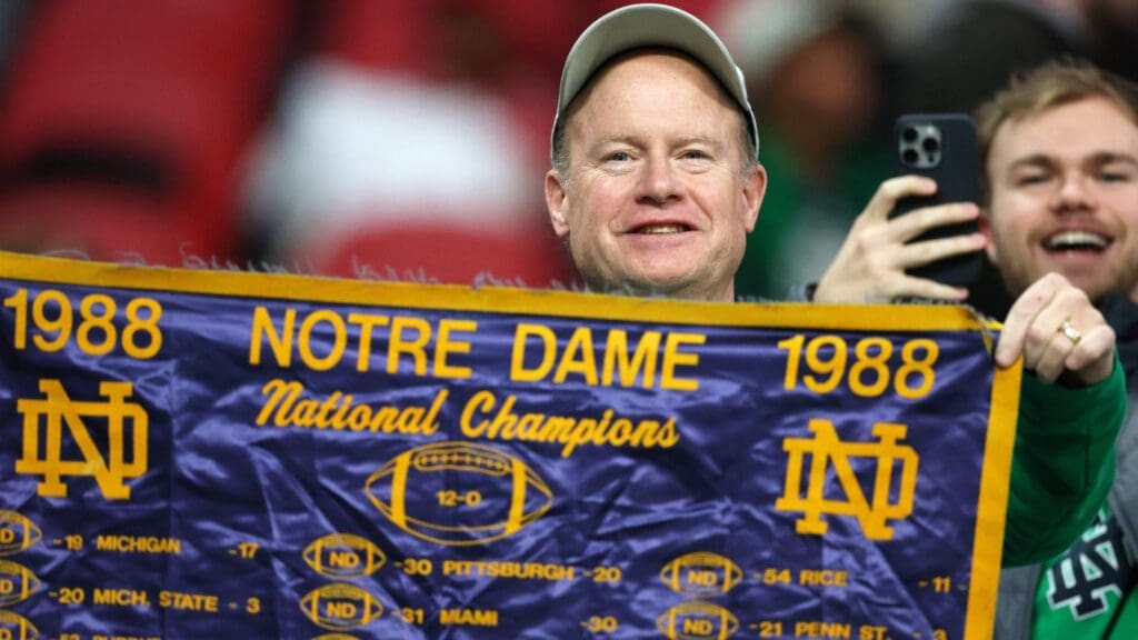 Jan 20, 2025; Atlanta, GA, USA; Notre Dame Fighting Irish fans before the CFP National Championship college football game at Mercedes-Benz Stadium.
