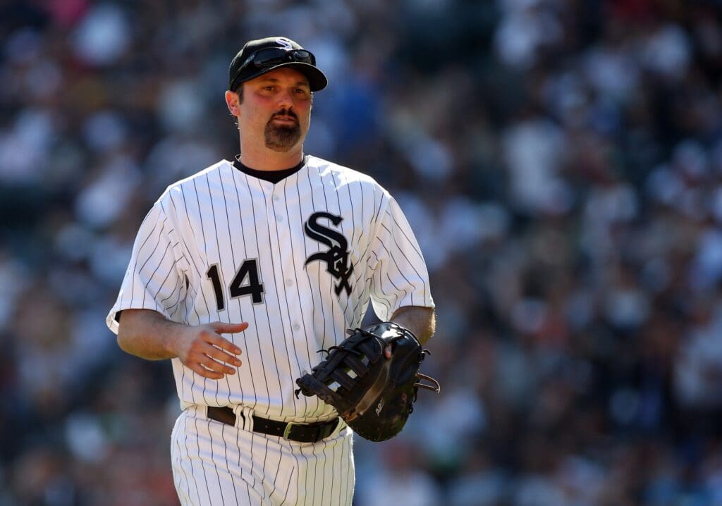Sep 28, 2014; Chicago, IL, USA; Chicago White Sox first baseman Paul Konerko (14) heads back to the dugout after the top of the fourth inning against the Kansas City Royals at U.S Cellular Field.