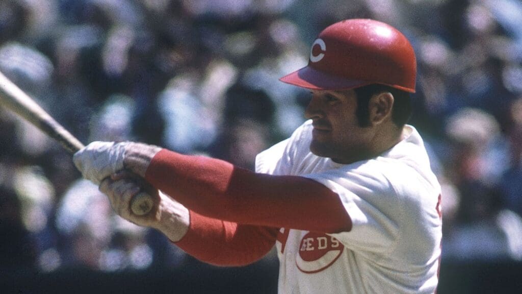 Unknown date and unknown location; USA, FILE PHOTO; Cincinnati Reds right fielder Pete Rose in action at the plate.
