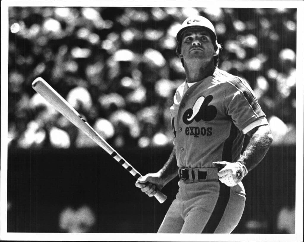 April 1984; Cincinnati, OH, USA; Montreal Expos player Pete Rose approaches the plate for first at bat against the Cincinnati Reds.