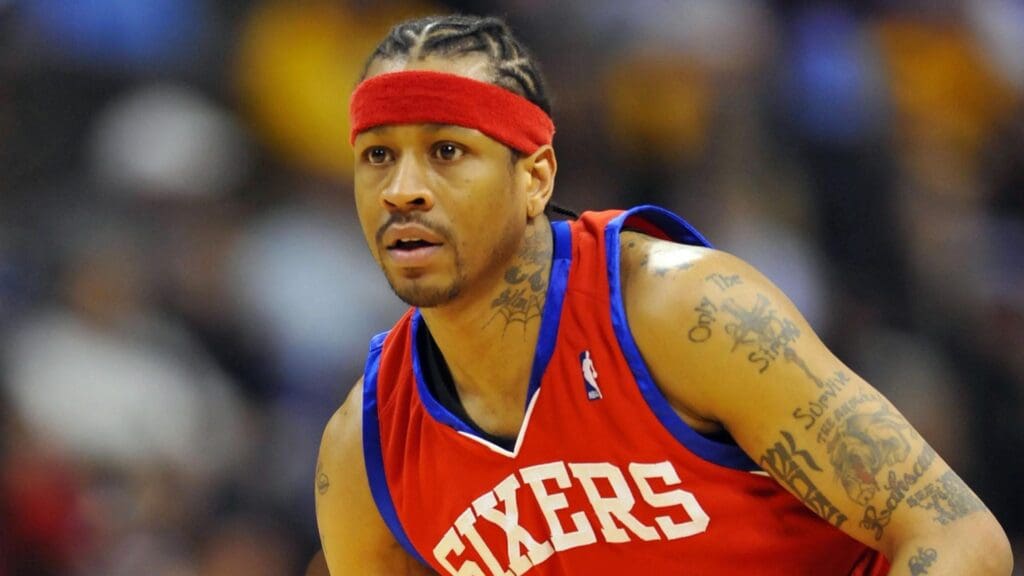 Jan 3, 2010; Denver, CO, USA; Philadelphia 76ers guard Allen Iverson (3) looks to pass the basketball in the fourth quarter against the Denver Nuggets at the Pepsi Center. The 76ers defeated the Nuggets 108-105